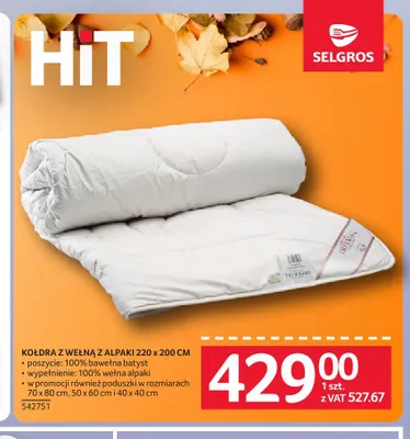 Kołdra z wełną z alpaki 220x200 cm promocja w Selgros