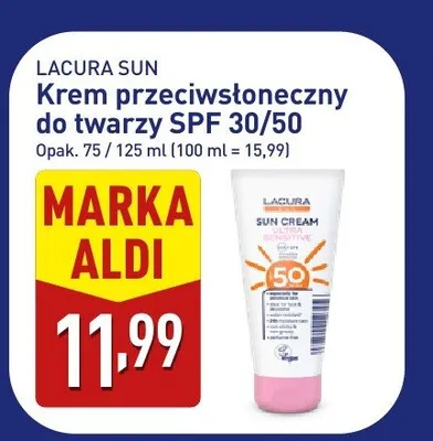 Krem przeciwsłoneczny do twarzy Lacura Sun SPF 30/50 promocja w Aldi