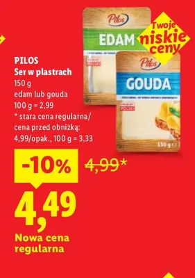 Ser gouda w plastrach Pilos promocja w Lidl