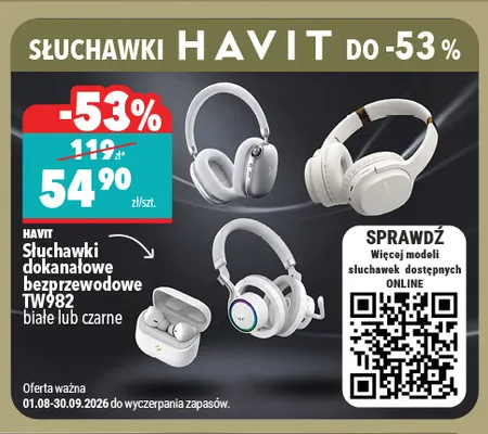 Słuchawki dokanałowe bezprzewodowe Havit TW982 promocja w Biedronka Home