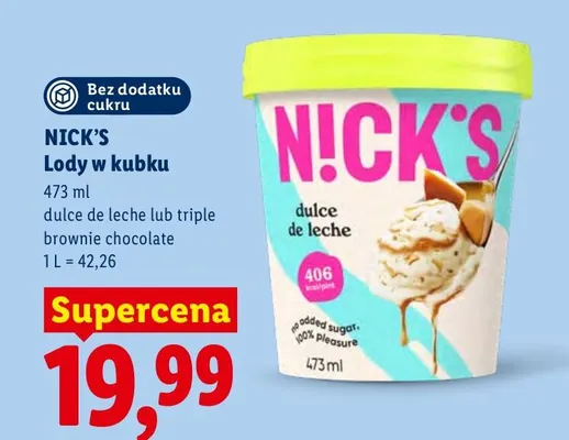 Lody w kubku dulce de leche Nick's promocja w Lidl