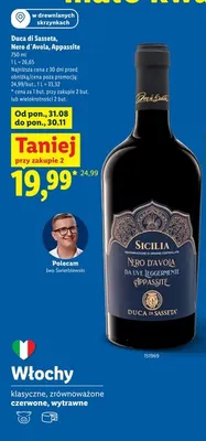 Wino czerwone Duca di Sasseta Nero d'Avola Appassite promocja w Lidl