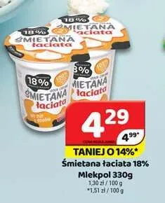 Śmietana Łaciata 18% Mlekpol promocja w Delfin