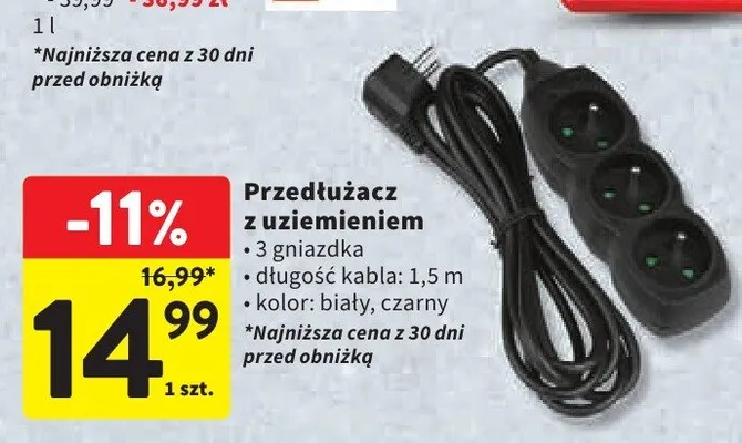 Przedłużacz z uziemieniem promocja w Intermarche