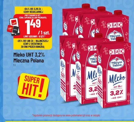 Mleko UHT Mleczna Polana 3,2% promocja w POLOmarket