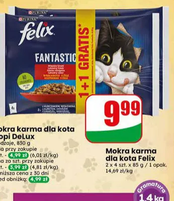 Mokra karma dla kota Felix Fantastic 4-pak 85g promocja w Dino