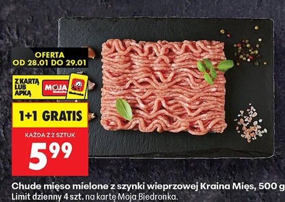 Mięso mielone chude z szynki wieprzowej Kraina Mięs, 500 g promocja w Biedronka
