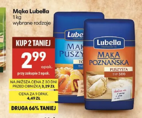 Mąka Lubella puszysta tortowa typ 450 promocja w Delikatesy Centrum