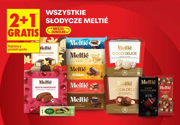 Wszystkie słodycze Meltie 2+1 GRATIS promocja w Biedronka