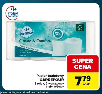 Papier toaletowy Carrefour 2-warstwowy różowy 8-pak promocja w Globi