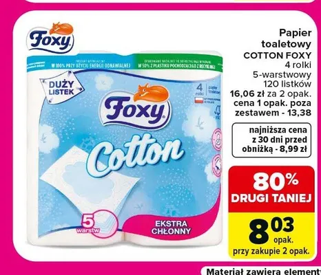 Papier toaletowy Foxy Cotton 4-pak promocja w Carrefour