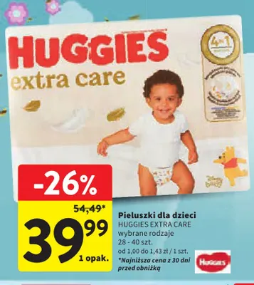 Pieluszki dla dzieci Huggies Extra Care promocja w Intermarche