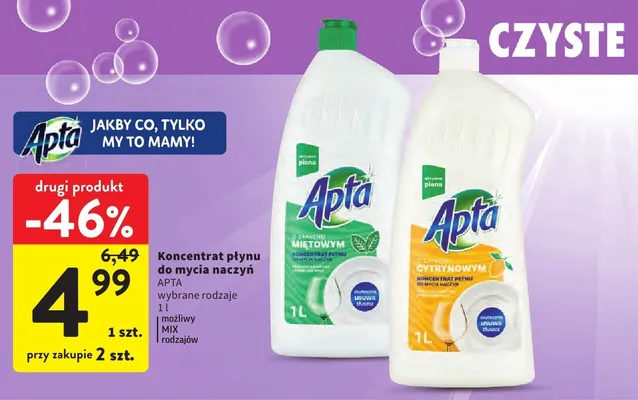 Koncentrat płynu do mycia naczyń Apta Miętowy promocja w Intermarche