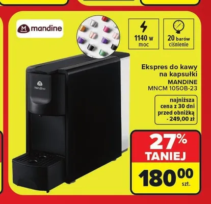 Ekspres do kawy na kapsułki Mandine promocja w Carrefour