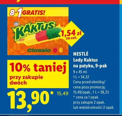 Lody Kaktus na patyku Nestlé 9-pak promocja w Lidl