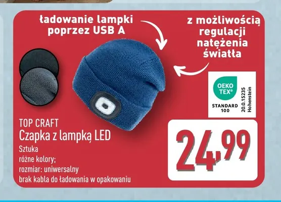 Czapka z lampką LED Top Craft promocja w Aldi