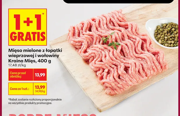 Mięso mielone z łopatki wieprzowej i wołowiny Kraina Mięs promocja w Biedronka