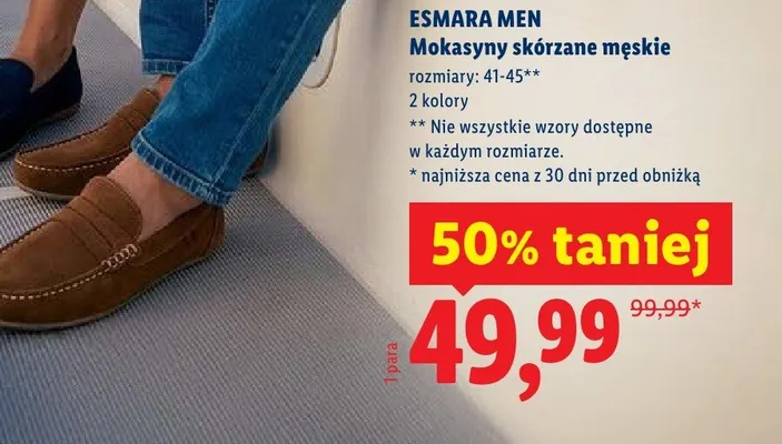 Mokasyny skórzane męskie promocja w Lidl