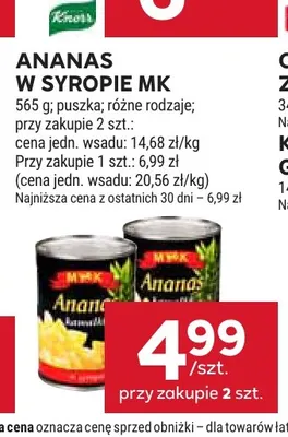 Ananas w puszce w syropie kawałki MK promocja w Stokrotka