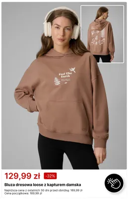 Bluza dresowa loose z kapturem damska 4F promocja w 4F