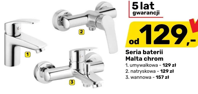 Seria baterii Malta chrom wannowa promocja w Bricomarche