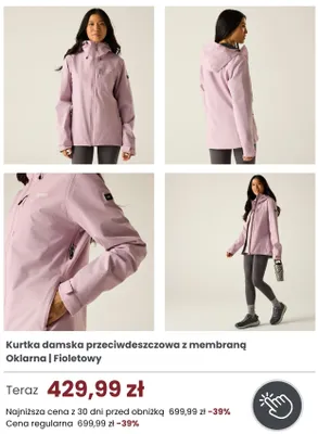 Kurtka damska przeciwdeszczowa z membraną Oklarna fioletowa Regatta promocja w Regatta