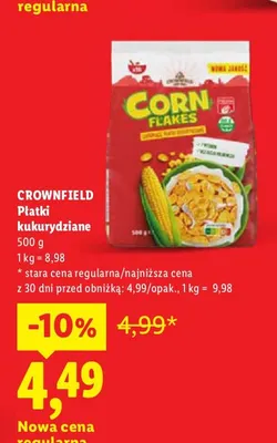 Płatki kukurydziane Crownfield promocja w Lidl