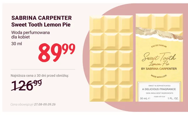 Woda perfumowana dla kobiet Sweet Tooth Lemon Pie Sabrina Carpenter promocja w Rossmann