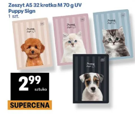 Zeszyt A5 32 kratka M 70 g UV Puppy Sign promocja w Delikatesy Centrum