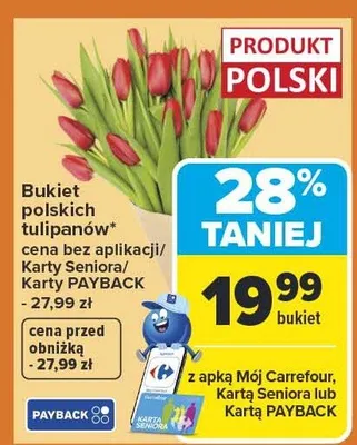 Bukiet polskich tulipanów promocja w Carrefour Market