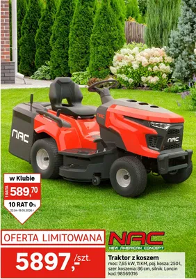 Traktor z koszem NAC 7.65kW promocja w Leroy Merlin
