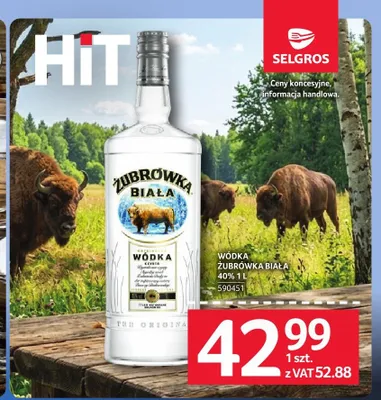 Wódka Żubrówka Biała 40% promocja w Selgros
