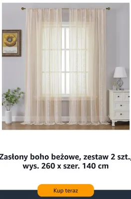 Zasłony boho beżowe 2-pak wys. 260 x szer. 140 cm promocja w Amazon