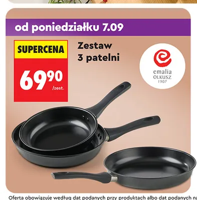 Zestaw 3 patelni Emalia Olkusz promocja w Biedronka