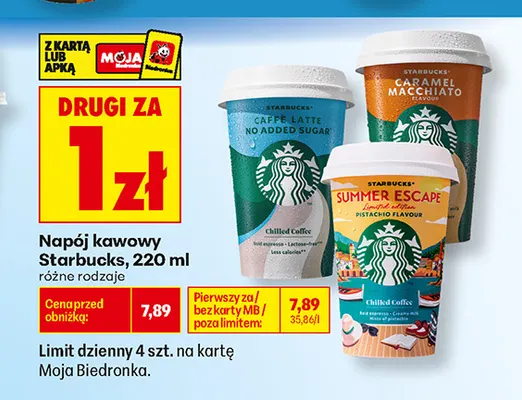 Napój kawowy Starbucks Caffe Latte No Added Sugar promocja w Biedronka