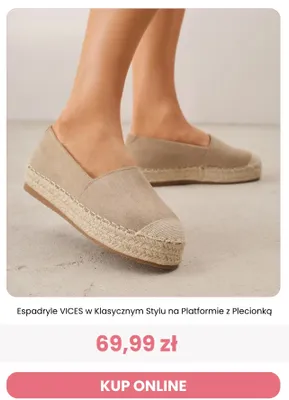 Buty damskie espadryle VICES w klasycznym stylu na platformie z plecionką promocja w Renee
