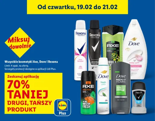 Wszystkie kosmetyki Axe, Dove i Rexona DRUGI -70% promocja w Lidl
