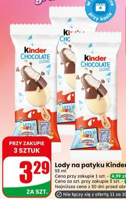 Lody na patyku Kinder Chocolate promocja w Dino