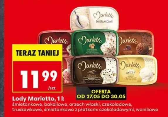 Lody Marletto truskawkowe promocja w Biedronka