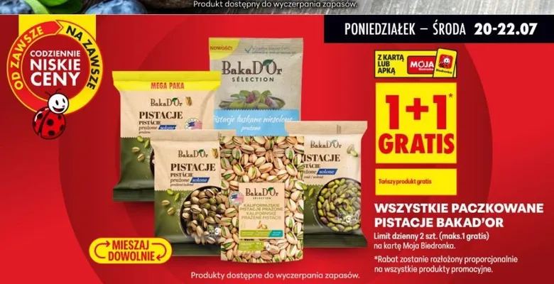Pistacje prażone i solone Bakad'Or Mega Paka promocja w Biedronka