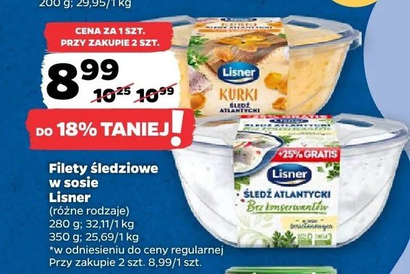 Filety śledziowe w sosie Lisner (różne rodzaje) promocja w Netto