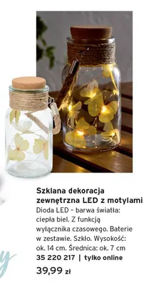 Szklana dekoracja zewnętrzna LED z motylami promocja w Tchibo