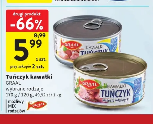 Tuńczyk kawałki w sosie własnym Graal promocja w Intermarche