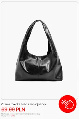 Czarna torebka hobo z imitacji skóry Cropp promocja w Cropp