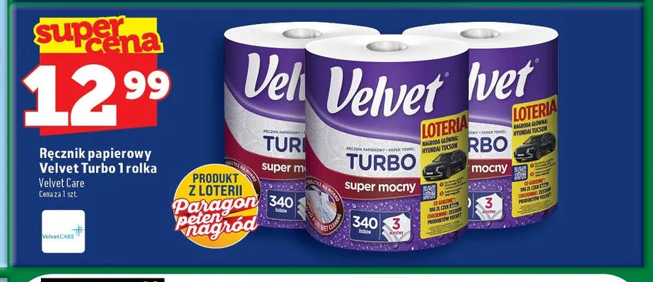 Ręcznik papierowy Velvet Turbo 1 rolka promocja w TOPAZ