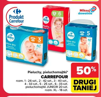 Pieluchy Carrefour Baby Ultra Dry rozm. 6 promocja w Carrefour