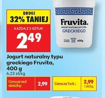 Jogurt naturalny typu greckiego Fruvita promocja w Biedronka