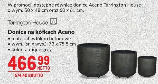 Donica na kółkach Aceno materiał: włókno betonowe wym. (śr. x wys.): 73 x 75,5 cm kolor: antique grey promocja w Makro