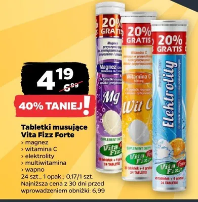 Tabletki musujące elektrolity Vita Fizz Forte promocja w Netto