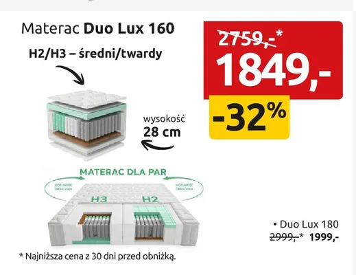 Materac Duo Lux 180 promocja w Black Red White